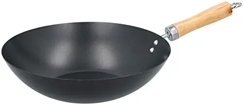 Produktbild: alpina Wokpfanne ⌀30CM - mit Antihaftbeschichtung - Edelstahlpfanne mit Holzgriff - Nicht für Induktion Geeignet - Schwarz