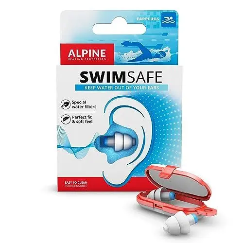 Produktbild: Alpine SwimSafe Ohrstöpsel, Wasserdichte Ohrstöpsel zum Schwimmen, Halten Wasser Fern, Bequemes Hypoallergenes Material, Wiederverwendbare Ohrstöpsel