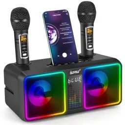 Produktbild: ALPOWL AL001 Karaoke Maschine für Kinder und Erwachsene mit 2 drahtlosen UHF-Mikrofonen, tragbares Bluetooth-Lautsprecher-PA-System mit LED-Lichtern für Heimparty, Hochzeit, Picknick, draußen/innen