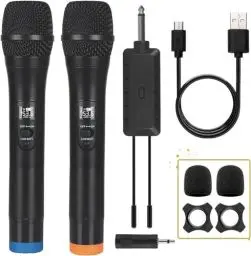 Produktbild: ALPOWL Kabelloses Mikrofon, UHF Dual Cordless Dynamic Mic System, Hand-Karaoke-Mikrofon mit wiederaufladbarem Empfänger (Auto Connect, 200 Fuß Reichweite) für Gesang, Kirche, Rede, Hochzeit, Party