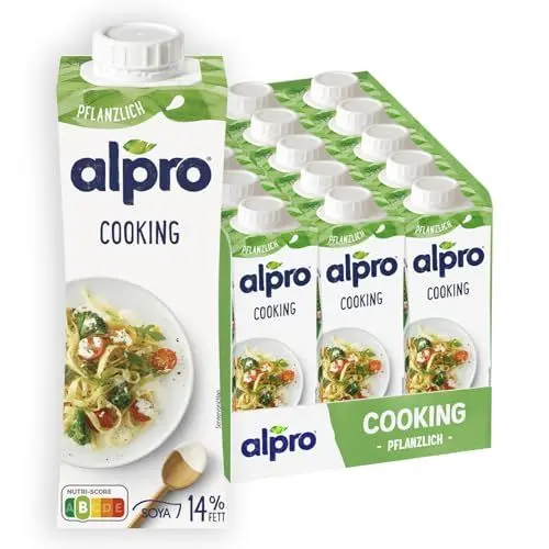 Produktbild: Alpro Cooking Soya – Vegane Kochcreme aus Soya mit neutralem Geschmack für heiße und kalte Gerichte – 15 x 250 ml
