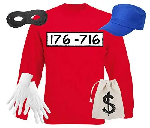 Produktbild: Alsino Panzerknacker Long Sleeve Langarm 100% Baumwolle Banditen Räuber Komplett Set - Party Outfit mit Zubehör, Größe wählen:L