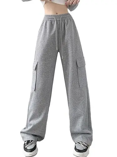 Produktbild: ALSOGO Cargohose Damen Jogginghose Wanderhose Sport Freizeithose High Waist Y2k Teenager Elastische Bund Cargo Hosen Multi Taschen Grau XL
