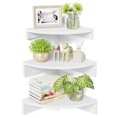 Produktbild: Alsonerbay Eckregal Küche Weiß Eckregale Wand, Wandregal Holz 3er Set Schweberegal Kleines Wandregales rustikalstil für Schlafzimmer, Wohnzimmer, Küche, Ecke, Kinderzimmer für Pflanzen, Bücher