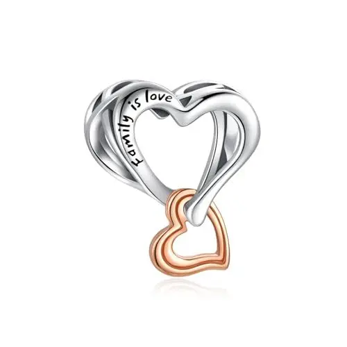 Produktbild: Alstiva Familie Unendlichkeits-Herz Charm 925 Sterling Silber 5A Zirkonia Charm-Anhänger für Armband Charm Bead Pendant für Europäische Armbänder Halsketten Schmuck Geschenk für Damen Frauen