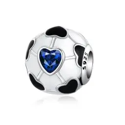 Produktbild: Alstiva Fußball Charm 925 Sterling Silber 5A Zirkonia Charm Anhänger für Armband Charm Bead Pendant für Europäische Armbänder Halsketten Schmuck Geschenk für Damen Frauen