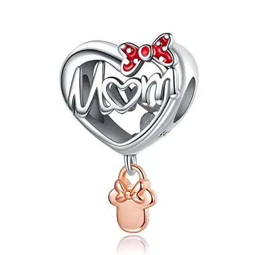 Produktbild: Alstiva Mum Herz Charm 925 Sterling Silber 5A Zirkonia Charm Anhänger für Armband Bead Pendant für Europäische Armbänder Halsketten Schmuck Geschenk für Damen Frauen