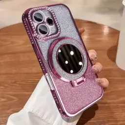 Produktbild: Altartar Glitzer Hülle für iPhone 16 Pro Max 6,9 Zoll Magnetisch Handyhülle mit Spiegel Ständer,iPhone 16 Pro Max Hülle Rosa Glitter Transparent Case Schutzhülle Dünn Cover für Frauen Mädchen-Rosa