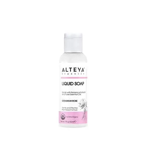 Produktbild: Alteya Bio Flüssigseife Geranie Rose 30ml Reisegröße - USDA Organic-zertifizierte Reine Natürliche Seife und Waschlotion