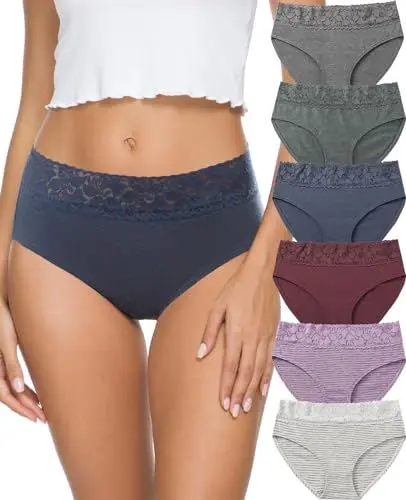 Produktbild: ALTHEANRAY Unterhosen Damen Baumwolle unterwäsche Frauen Slips Damen Spitze Hipster Atmungsaktiv Damen-Unterhosen Mehrpack Weiche Stretch Bequeme 6er Pack（EU3020L-Line2