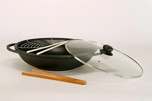 Produktbild: Aluguss Wok Leipzig mit Glasdeckel und Zubehör, Ø 36 cm, Schwarz