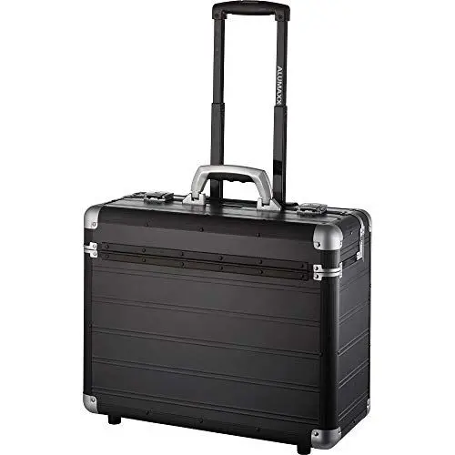 Produktbild: ALUMAXX 45166 Pilotenkoffer Discovery, Trolleykoffer Aluminium, Piloten Rollkoffer Alu, Businesstrolley, Aktenkoffer mit Notebookfach, Alutrolley ca. 48 cm, Schwarz Matt, 47,5 x 38,5 x 22,5 cm