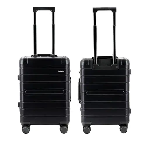 Produktbild: ALUMAXX 45191 Reisetrolley Gravity, Rollkoffer Aluminium, Reisekoffer mit TSA Schloss, Trolley mit 4 Leichtlaufdoppelrollen 360°, Alu Koffer ca. 56 cm, Schwarz, 56 x 37 x 21 cm