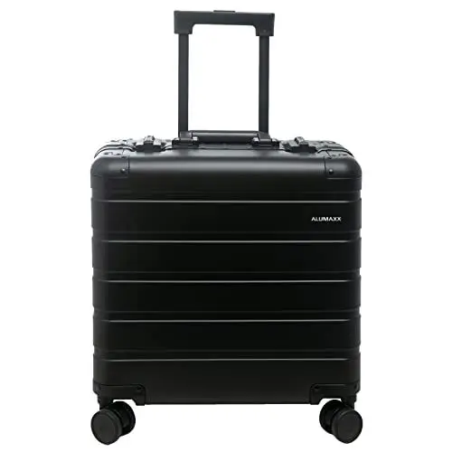Produktbild: ALUMAXX 45193 Businesstrolley Gravity, Reisekoffer mit Overnight Fach, rausnehmbare Fächermappe und TSA Schloss, Aluminium Rollkoffer, Trolleykoffer mit 4 Rollen, Koffer ca. 44 x 42 x 22,5 cm, Schwarz