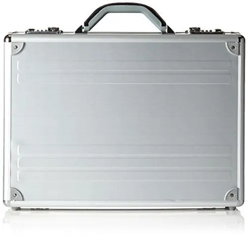 Produktbild: ALUMAXX 45131 Laptop-Attaché-Koffer Kronos aus silbernen Aluminium, Aktenkoffer mit 17'' Laptop-Fach, Dokumentenkoffer ca. 34,5 x 46 x 12 cm, Attachekoffer Silber