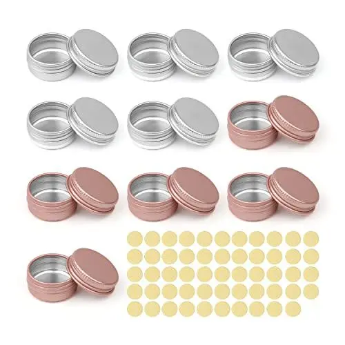 Produktbild: Aluminium Döschen 10ml, GEBAUM 10 Stück Probenbehälter, Aluminium kleine Dosen mit Deckel, mit Rundem Etikett, Für Lippenbalsam, Minikerzen, Knöpfe