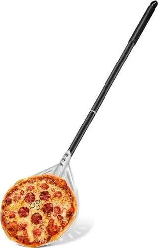 Produktbild: Aluminium Pizzaschieber Perforiert,Pizza Schaufel Metall Pizzaschieber für Pizzaofen im Freien das Backen von selbstgemachten Pizzen,Pizza Peel Pizza Shovel Paddel mit abnehmbaren Griff, 8 Zoll