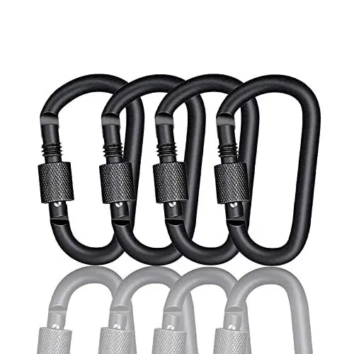 Produktbild: Aluminium Schraubkarabiner, 4 Stück D Form Karabiner Set Karabiner mit Schraubverschluss Superstarke Schraub Karabiner Heavy Duty Aluminium Locking Karabiner für Schlüsselanhänger Rucksack Haustier