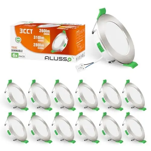 Produktbild: ALUSSO LED Einbaustrahler 230V Dimmbar,68mm 4W LED Spots Flach LED Einbauleuchten Einbauspots,Warmweiß 3000K Neutralweiß 4000K Kaltweiß 6500K,IP44 Deckenspots für Badezimmer,Küche,Wohnzimmer,12er Set