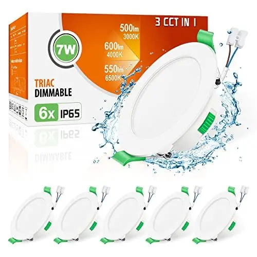Produktbild: ALUSSO LED Einbaustrahler 230V Dimmbar Flach LED Spots 7W IP65 Deckenspots 68mm Warmweiß Neutralweiß Kaltweiß Einbauleuchten für Badezimmer Küche Wohnzimmer, Weiss, 6er Set