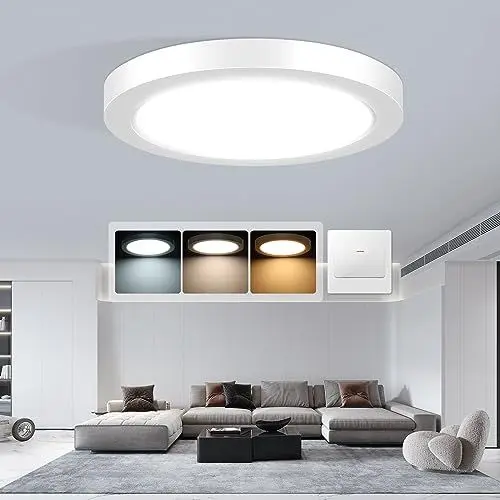 Produktbild: ALUSSO LIGHTING LED Deckenleuchte 18W 1550LM Rund Deckenlampe Weiß 6400K 3000K 4000K Wasserdicht IP44, Ø 22.6*3.5cm Flach Ultra Dünn Lampen für Badezimmer Schlafzimmer Wohnzimmer Küche Keller Balkon