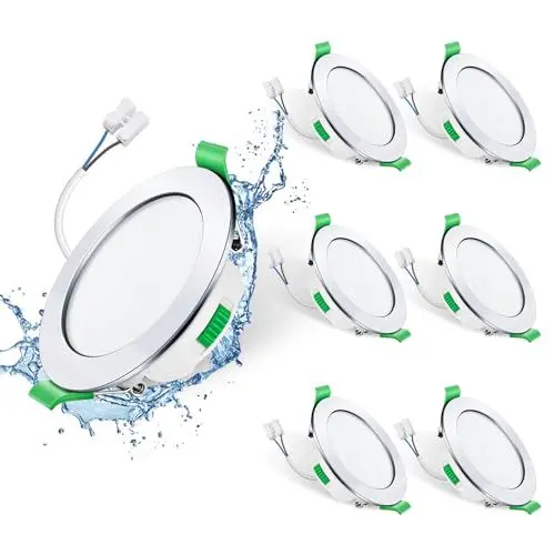 Produktbild: ALUSSO LIGHTING LED Einbaustrahler 230V Deckenspots flach Dimmbar 7W Ultra Slim Spots IP44 Deckenstrahler Einbauleuchten für Badezimmer Küche, 3000K/4000K/6500K Einbauspots, Rund Chrom 6er Set