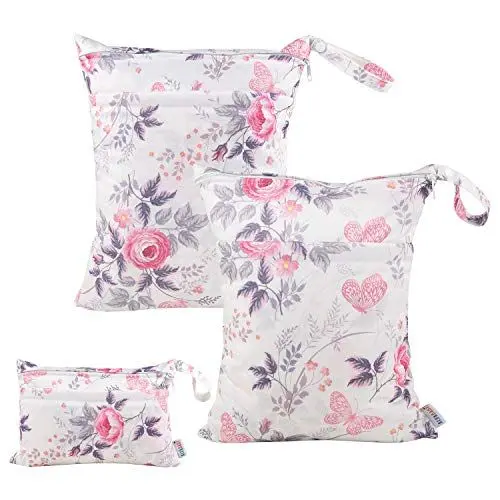 Produktbild: ALVABABY 3 Stück windeltasche wetbag wiederverwendbar, Nasstaschen für Unterwegs, wiederverwendbar mit zwei Reißverschlusstaschen windelbeutel für Babys Windeln 3L-H066-DE