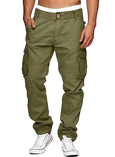 Produktbild: AlvaQ Arbeitshosen Männer Chino Cargo Hose Leinenhose Revolution Race Outdoorhose Bequeme Lange Hosen Mit 6 Taschen Grün