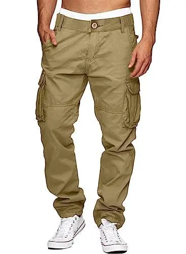 Produktbild: AlvaQ Arbeitshosen Männer Chino Cargo Hose Herren Leinenhose Herren Revolution Race Hose Herren Outdoorhose Herren Bequeme Lange Hosen Mit 6 Taschen Khaki