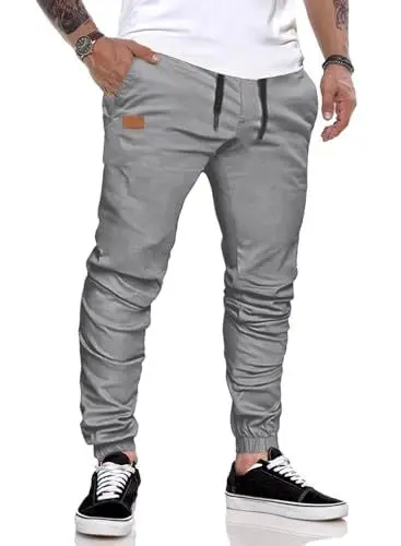 Produktbild: AlvaQ Chino Hose Herren Freizeithose Baumwolle Cargohose Herren Jogginghose mit Kordelzug Casual Hose mit Taschen Grau XXL
