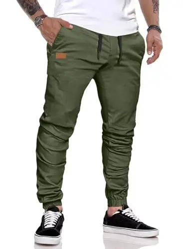 Produktbild: AlvaQ Herren Hose Chino Hose Herren Freizeithose Baumwolle Cargohose Herren Jogginghose mit Kordelzug Sporthose Casual Hose mit Taschen Grün S