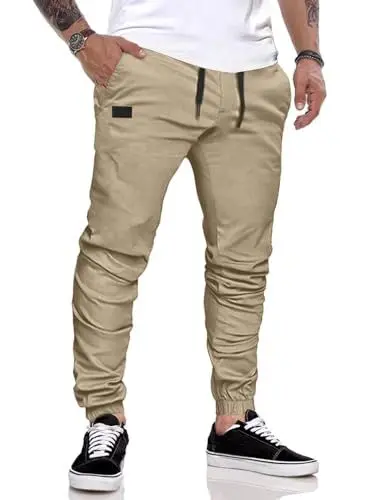 Produktbild: AlvaQ Jogginghose Herren Chino Hose Herren Baumwolle Cargohose Freizeithose Training Hose Regular Fit Khaki XL