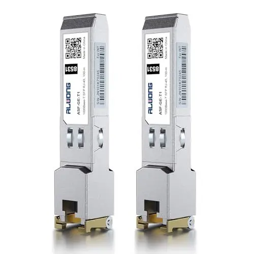 Produktbild: ALWONG (2 Stück) 1000Base-T SFP zu RJ45 Kupfer SFP Transceiver, Kompatibel für Cisco GLC-T/SFP-GE-T, Ubiquiti UniFi UF-RJ45-1G, Meraki, Intel, Fortinet, Netgear (bis zu 100 m)