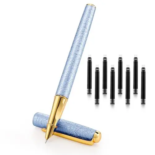 Produktbild: Amabro Luxus-Füllfederhalter-Set, 0,5 mm, ausgefallene Stifte, glattes Schreiben, Stift mit feiner Spitze und 8 Tintenpatronen, schöne Stifte, Executive-Bürostift(Blau)