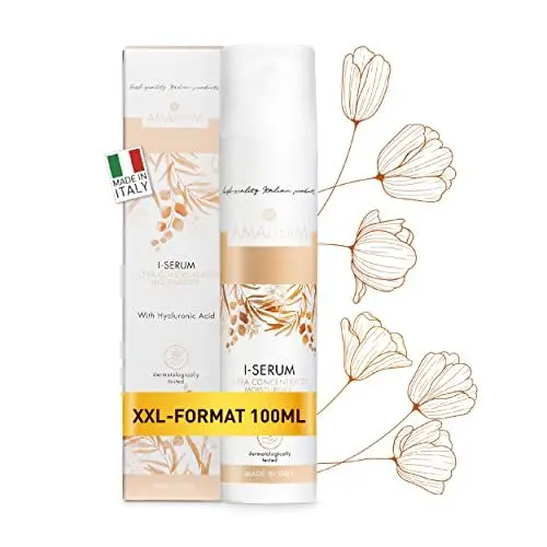 Produktbild: AMADERM I-Serum 100ml | Gesichtsserum mit 100% reiner Hyaluronsäure und Vitamin E | MADE IN ITALY Feuchtigkeitsspendendes und antioxidatives Serum für Gesicht und Hals mit Fillereffekt