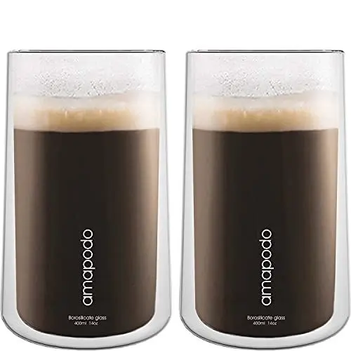 Produktbild: amapodo Doppelwandige Gläser Set 2-teilig - Kaffeegläser 400ml - Latte Macchiato Gläser doppelwandig - Cappuccino Tassen - Thermogläser - Spülmaschinenfeste Teegläser aus Borosilikatglas