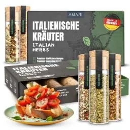 Produktbild: Amari® Italienische Kräuter Gewürze Set – 5 erlesene Gewürzmischungen Geschenkset – Gewürze Italien Pasta Pizza Grill Gewürzset Grillgewürze grillen Gewürzbox