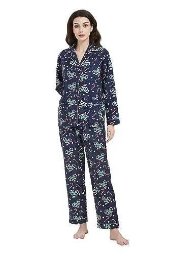 Produktbild: Amaxer Damen Flanell Thermal Pyjama Set 100% Baumwolle Herbst/Winter Pyjama Set，Weihnachtssüßigkeiten，M