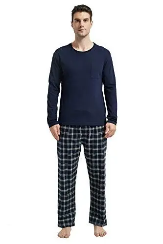 Produktbild: Amaxer Flanell Schlafanzug Herren Pyjama Set lang Schlafanzug mit Knopfleiste Strickerei