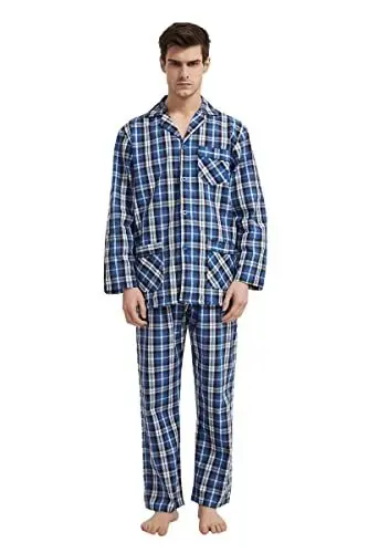 Produktbild: Amaxer Herren Schlafanzug Baumwolle Pyjamas Set,Rotes blaues Quadrat,XL