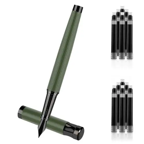 Produktbild: Amaxiu Fountain Pen Set, 0,5 mm Feder Metallfüller mit Konverter und 10 3,4 mm Tintenpatronen leichtes Schreiben schöner Füllfederhalter für Büroleute Journaling(Grün)