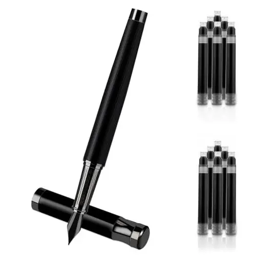 Produktbild: Amaxiu Fountain Pen Set, 0,5 mm Feder Metallfüller mit Konverter und 10 3,4 mm Tintenpatronen leichtes Schreiben schöner Füllfederhalter für Büroleute Journaling(Schwarz)