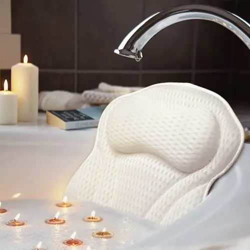 Produktbild: AmazeFan Badewannenkissen, Luxus Badewanne & Spa-Kissen mit 4D-Air-Mesh-Technologie und 7 Saugnäpfen, Stützfunktion für Kopf, Rücken, Schulter, Nacken. Geeignet für Badewannen und Home Spa