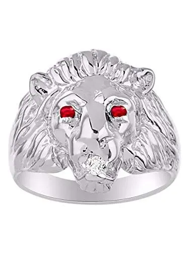 Produktbild: Amazing Conversation Starter Ring mit echtem Diamant und wunderschönem kostbarem Rubin-, Saphir- oder Smaragd-Löwenkopf-Ring, 14 Karat Weißgold, Gold, Metall, Rubin