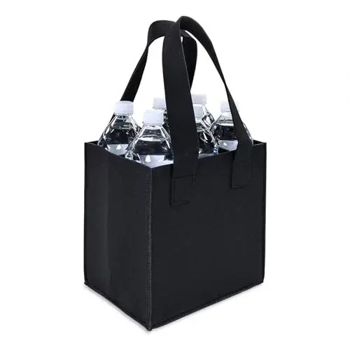 Produktbild: Amazinggirl Flaschenträger Filz 24 x 18 x 24 cm - Flaschentasche 6 x 1,2 l Flaschen oder Männerhandtasche Bierträger Flaschenkorb Getränkekorb Getränketräger Schwarz