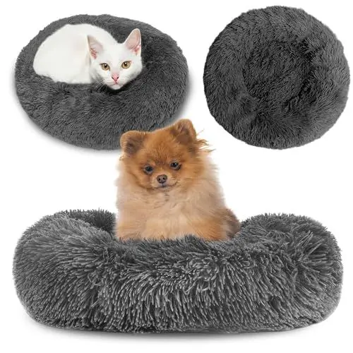 Produktbild: Amazinggirl Hundebett für kleine mittelgroße und Grosse Hunde ∅ 60 cm - Hundekissen Hundebetten Hundesofa Dog Bed Hundematratze Hundekorb oder Wolkenbett flauschig und waschbar Dunkelgrau