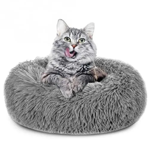 Produktbild: Amazinggirl Katzenbett flauschig Katzenkissen ∅ 60 cm - Katzen Bett Kuschelkissen Katzenkorb zum Schlafen und Kuscheln Cat Bed Katzenkörbchen Bettchen und Schlafplatz für Katze