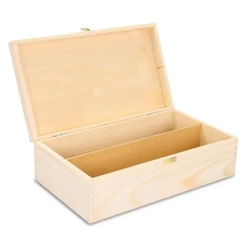 Produktbild: Amazinggirl Weinbox Geschenk-box holz Holzbox mit Deckel-Holzschatulle Holz Box für 2 Flaschen Wein – schachtel Schatulle Weinkiste Holzkiste Natur Holz