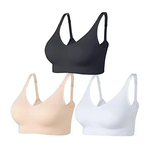 Produktbild: Amazingjoys BH Damen Ohne Bügel Bustier Klassische Bequem Gepolstert Wohlfühl-BH 3er Pack,Schwarz +Weiß+beige,M