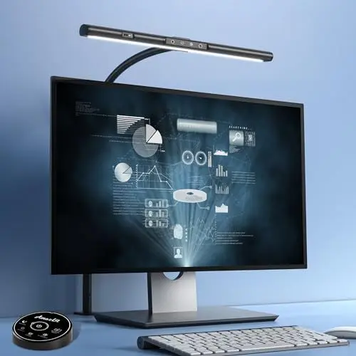 Produktbild: AmazLit LED Schreibtischlampe, Augenpflege Monitor Lampe, Einstellbare Helligkeit & Farbtemperaturen, Kein Bildschirm Blendung Arbeitslampe, Gestensteuerung Büro Lampe mit Memory Funktion, 12W